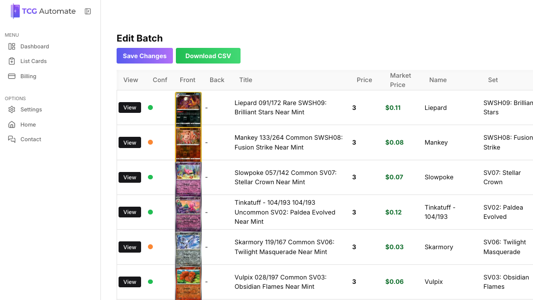 tcg automate batch page